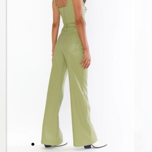 Show Me Your Mumu Tribeca Faux Leather Flare Pants in Sage Green Size Medium - Picture 3 of 6